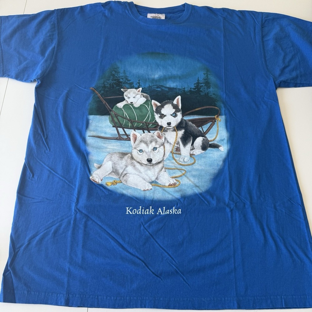 Kodiak Alaska‎ Husky Sled Dog Blue Graphic T Shirt See Measurements For Size